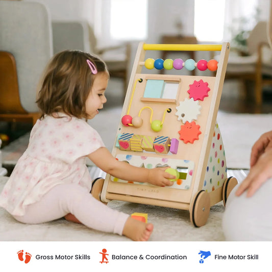 Tiny Land Premium Natural Wooden Baby Activity Walker