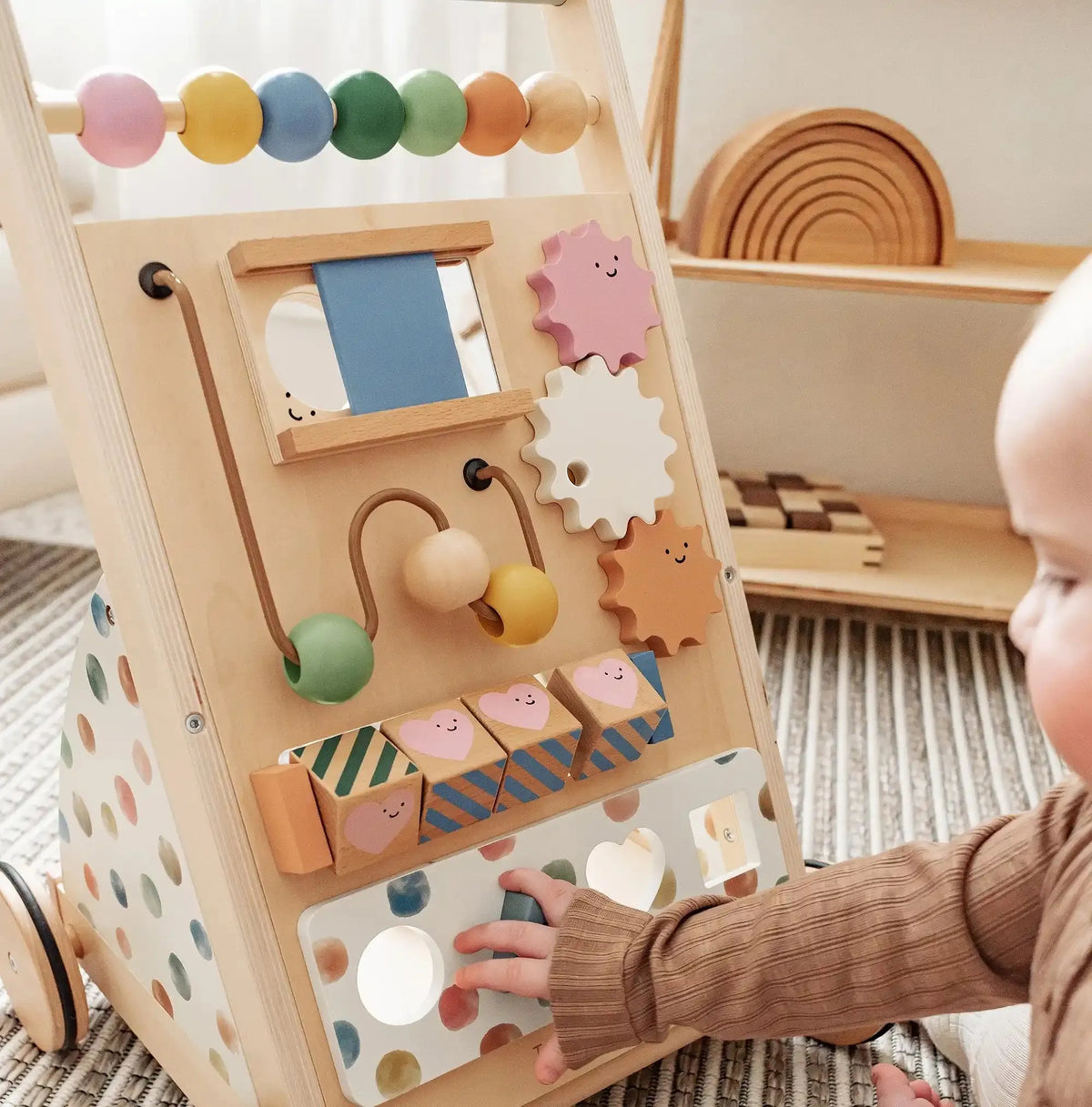 Tiny Land Versatile Natural Wooden Baby Walker