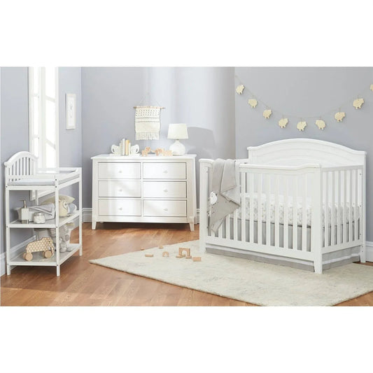 3 Piece Crib, Changing Station and 6 Drawer Dresser Nursery Furniture Set in White