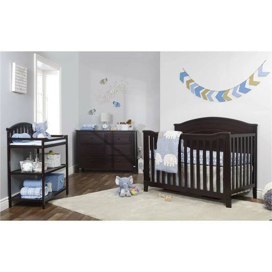 3 Piece Crib, Changing Station and 6 Drawer Dresser Nursery Furniture Set in Espresso