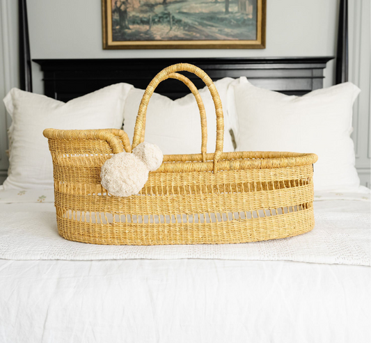 Modern Open Weave African Moses Basket Vegan Handle
