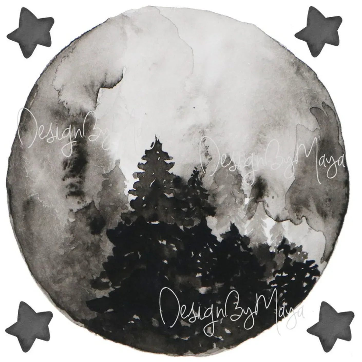 Moon and Stars Fabric Nursery Wall Art Decals Pack