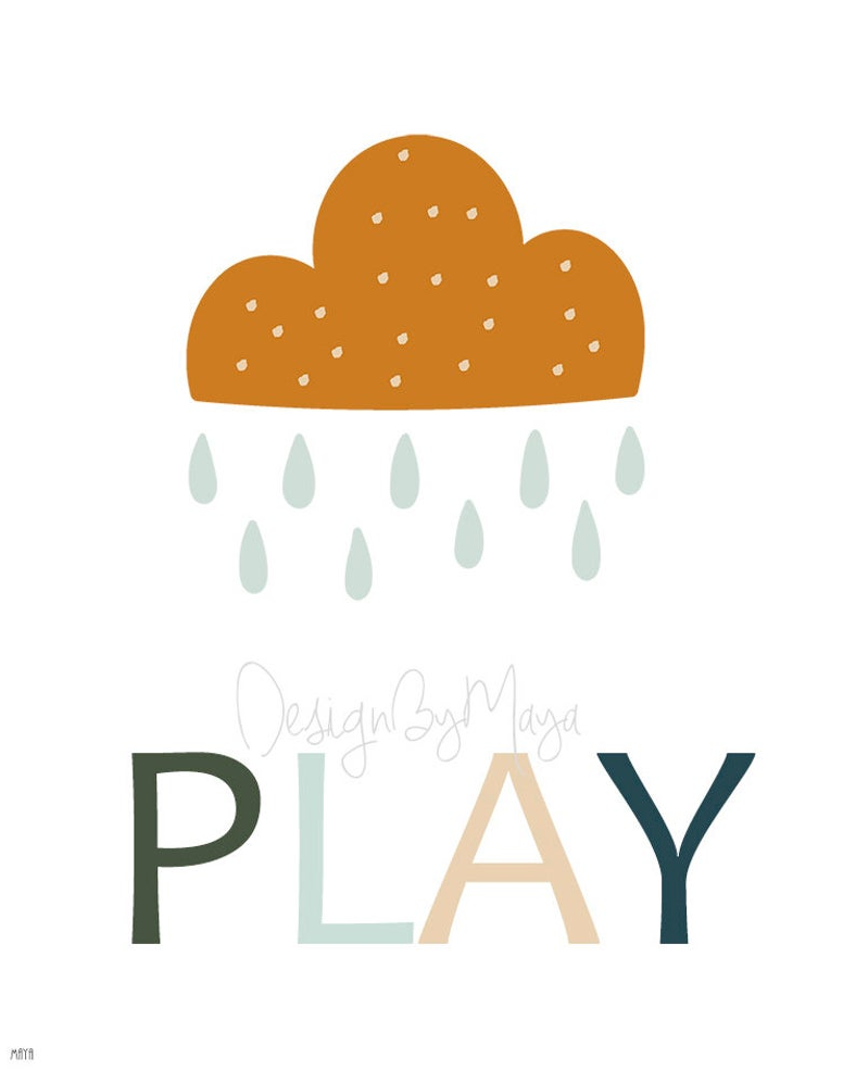 "Let's Just Play" - Sunshine, Rainbow, Clouds Playroom Set - Luster Paper Nursery Wall Art Prints