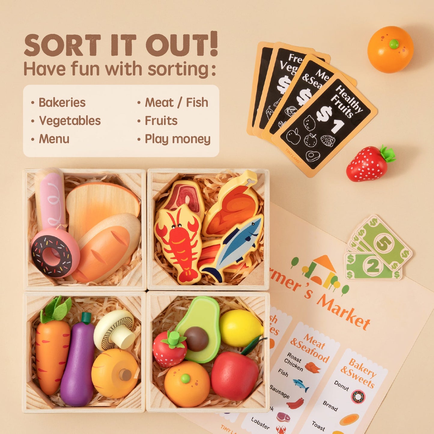 Tiny Land® Wooden Play Food for Play Kitchen