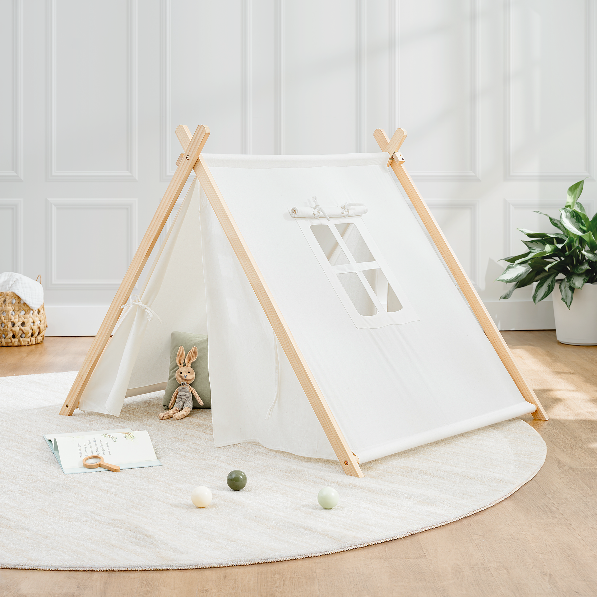 Kids Indoor Play Tent in Natural Wood