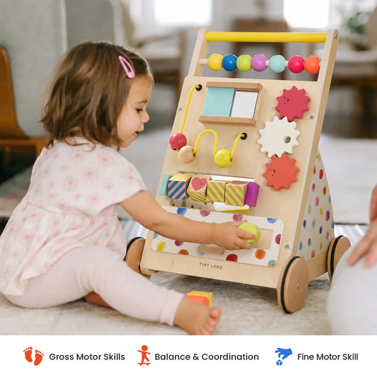 Tiny Land Premium Natural Wooden Baby Activity Walker