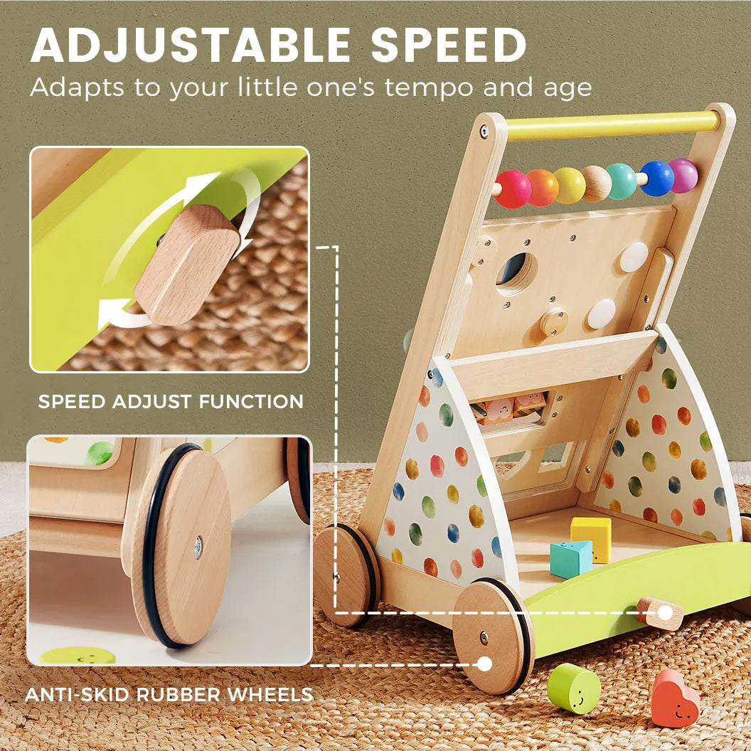 Tiny Land Premium Natural Wooden Baby Activity Walker