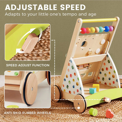 Tiny Land Premium Natural Wooden Baby Activity Walker