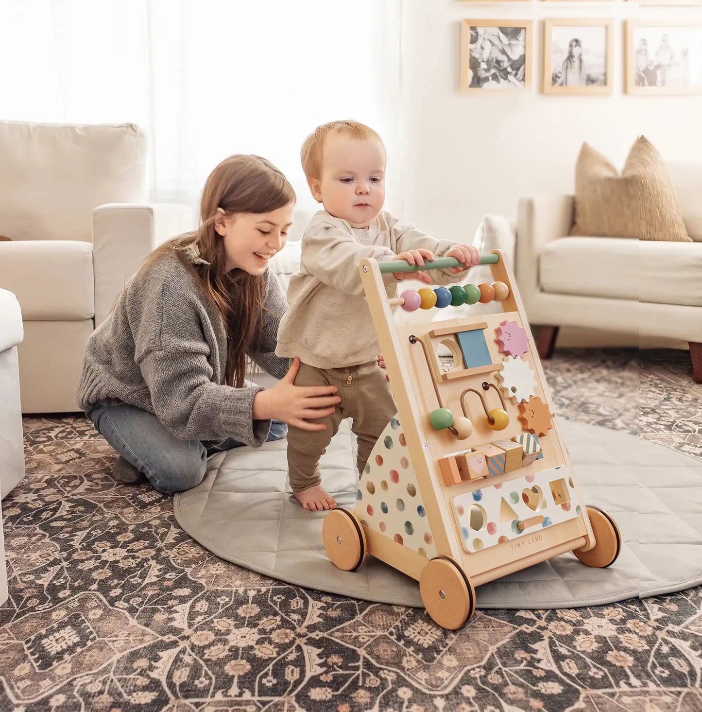 Tiny Land Versatile Natural Wooden Baby Walker