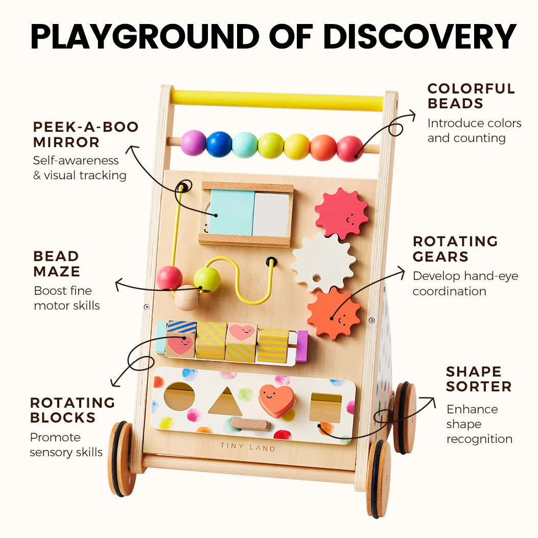 Tiny Land Premium Natural Wooden Baby Activity Walker