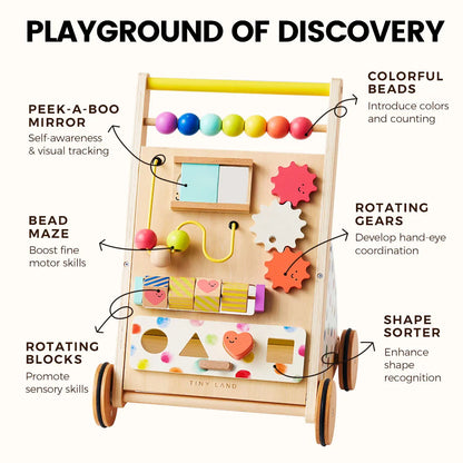 Tiny Land Premium Natural Wooden Baby Activity Walker
