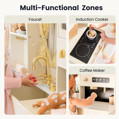 Tiny Land Iconic Wooden Play Kitchen Cream for Kids