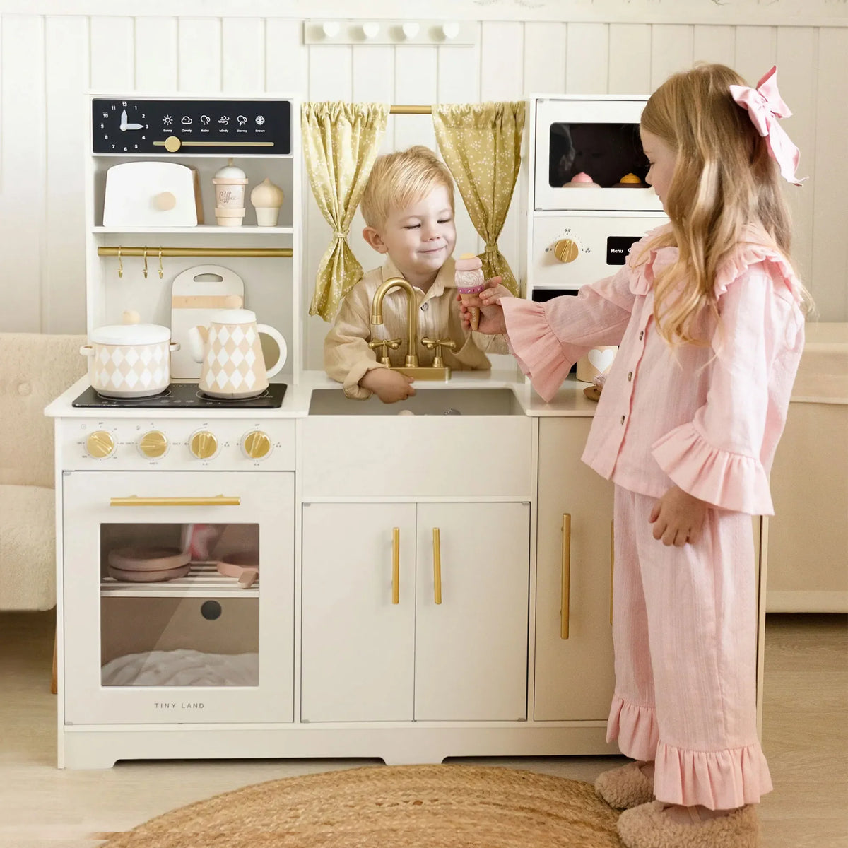 Tiny Land Iconic Wooden Play Kitchen Cream for Kids