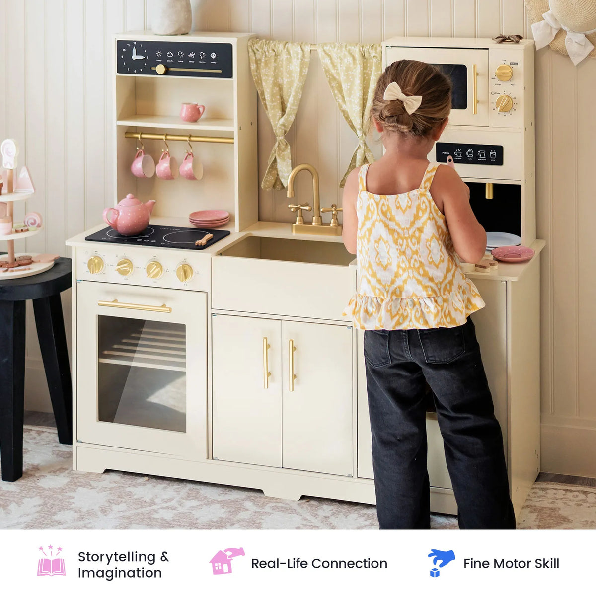 Tiny Land Iconic Wooden Play Kitchen Cream for Kids