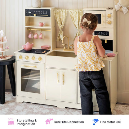 Tiny Land Iconic Wooden Play Kitchen Cream for Kids