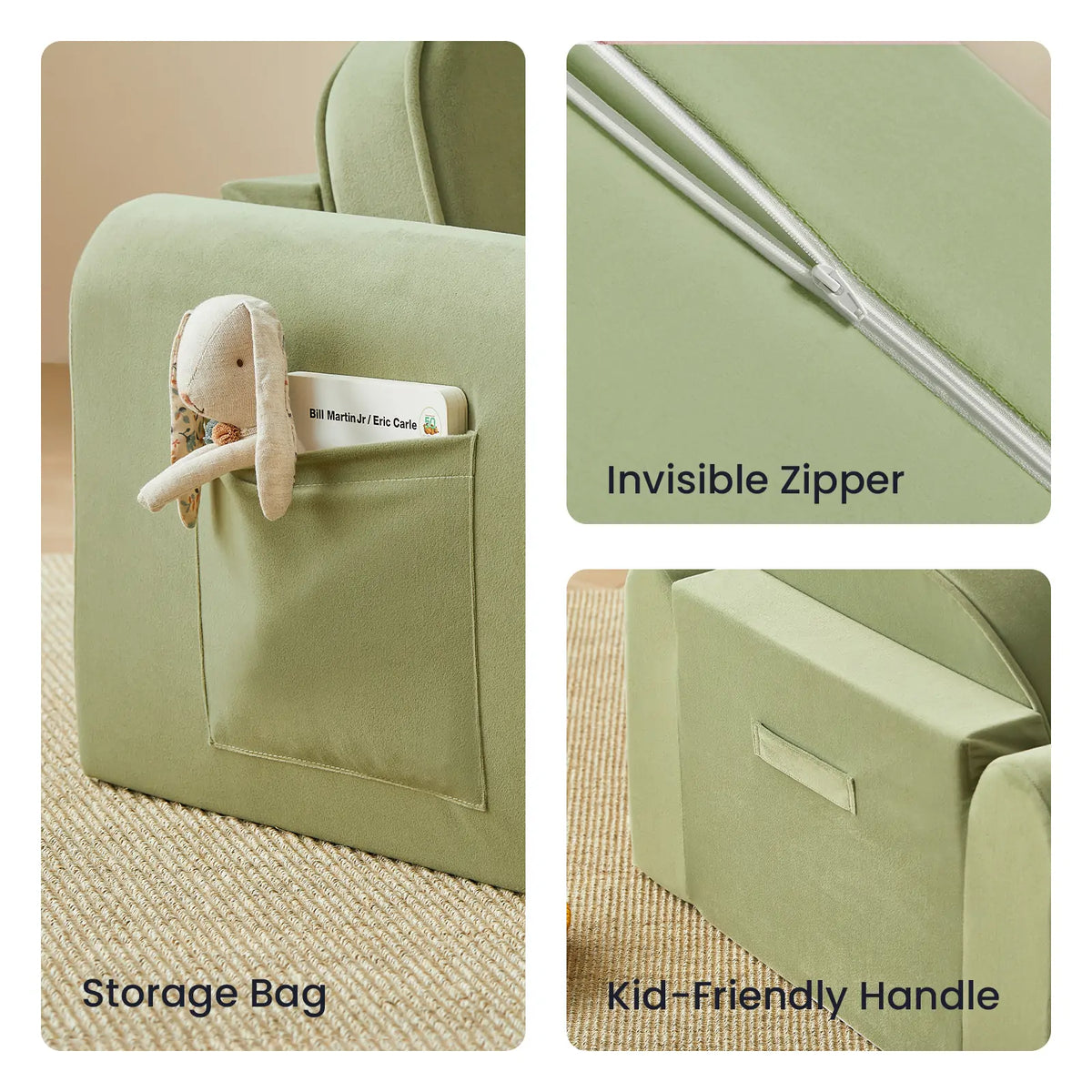 Tiny Land GentleSnug Plush Kids Chair in Sage Green