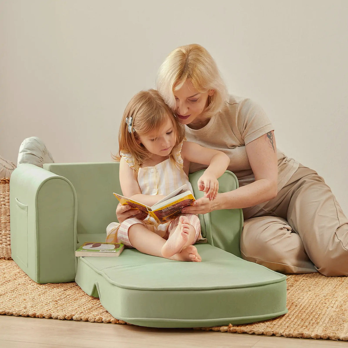 Tiny Land GentleSnug Plush Kids Chair in Sage Green