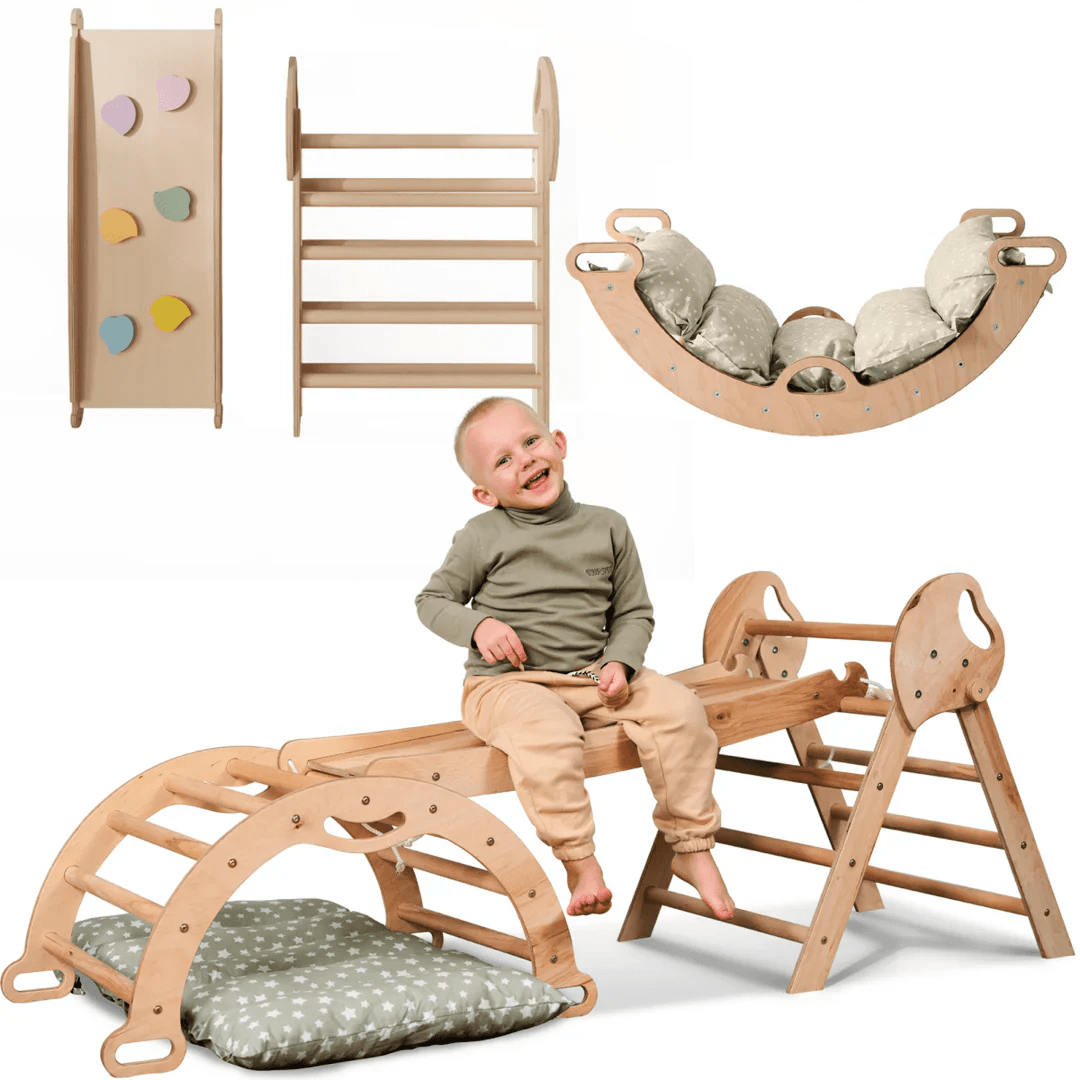 4-in-1 Montessori Climbing Set Pikler Triangle Toddlers
