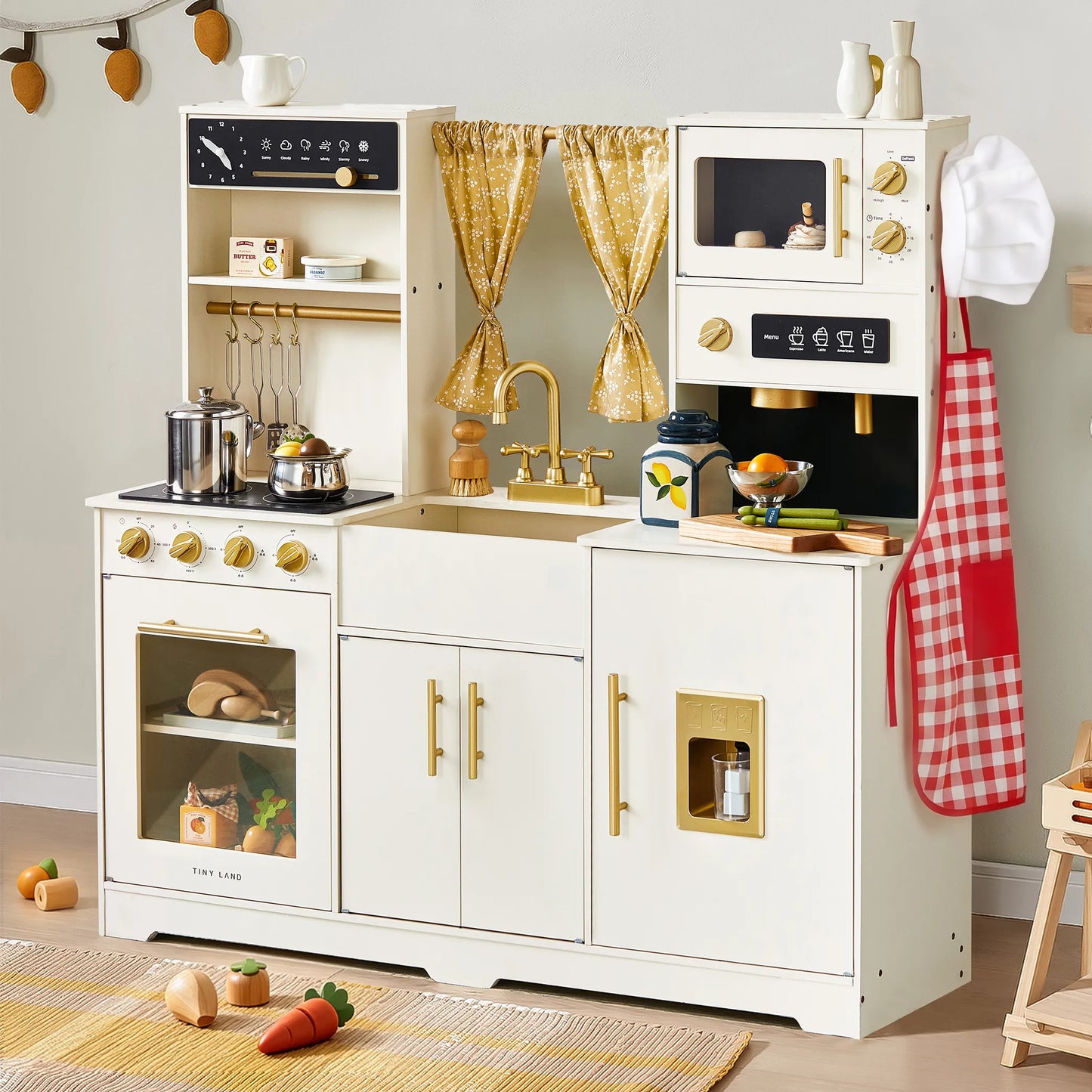 Tiny Land Iconic Wooden Play Kitchen Cream for Kids