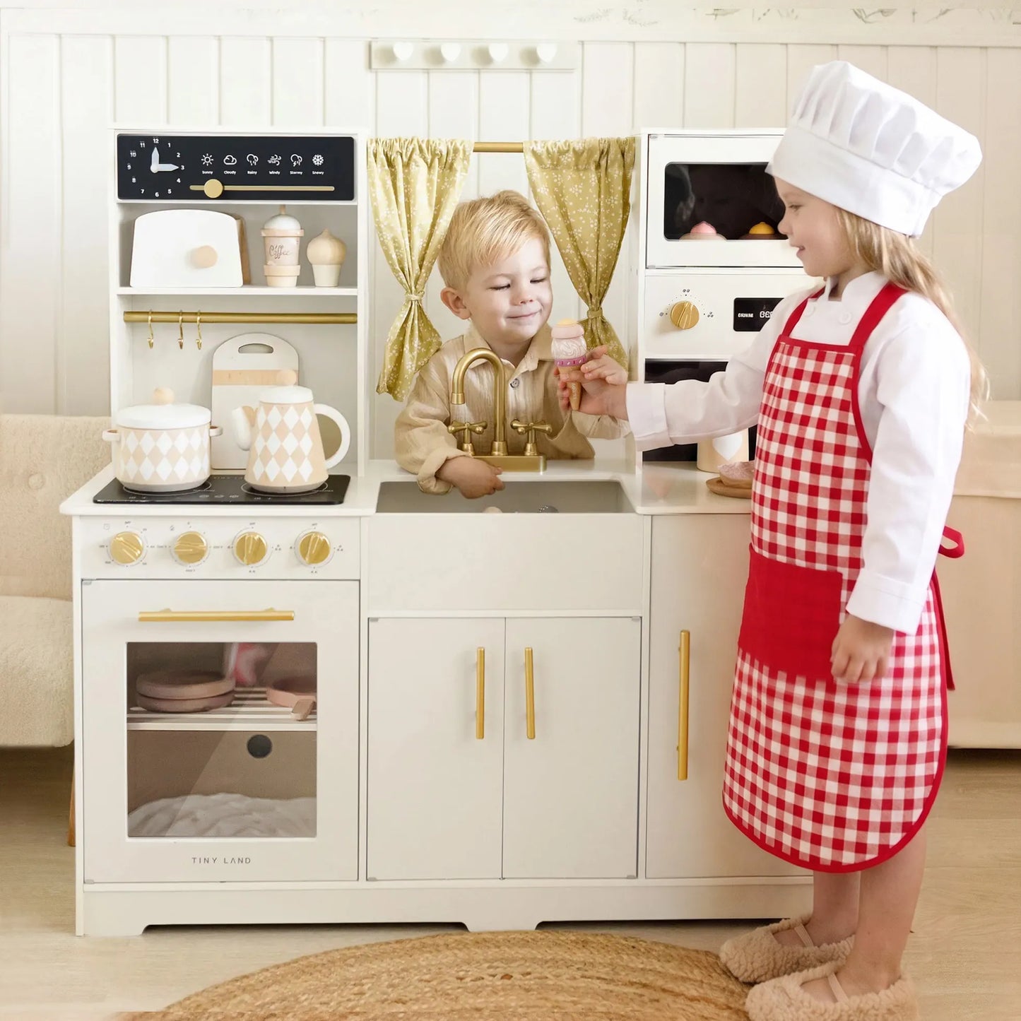 Tiny Land Iconic Wooden Play Kitchen Cream for Kids