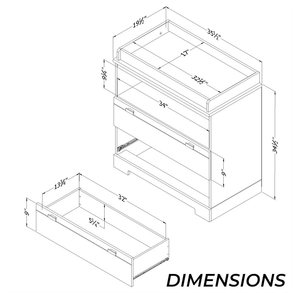 2 Drawer Storage Baby Changing Table in White