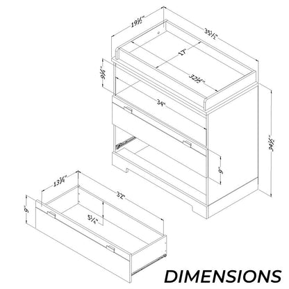 2 Drawer Storage Baby Changing Table in White