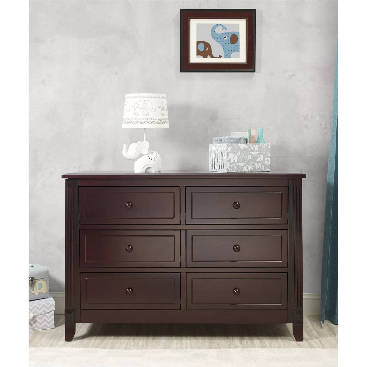 Kids Bedroom 6-Drawer Dresser in Espresso Wood Finish
