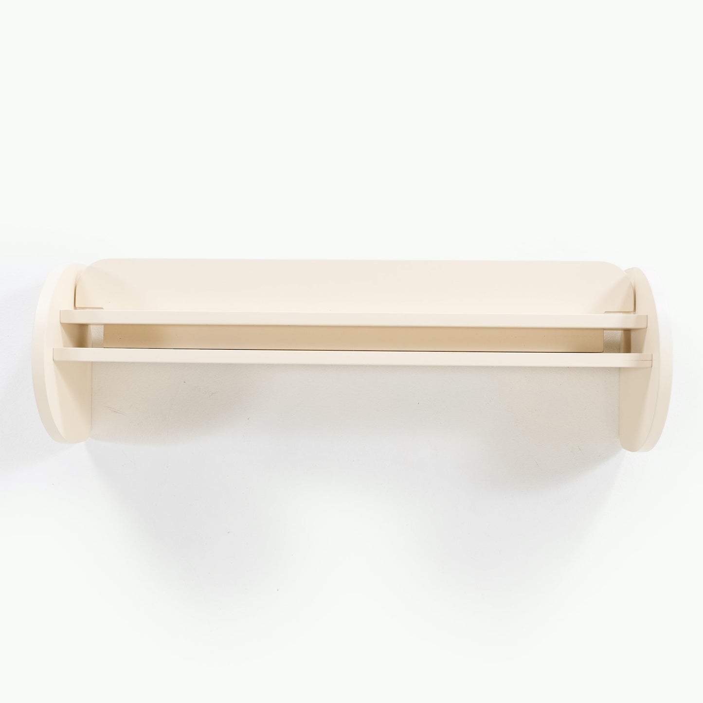 Wooden shelf with a white base on a white background