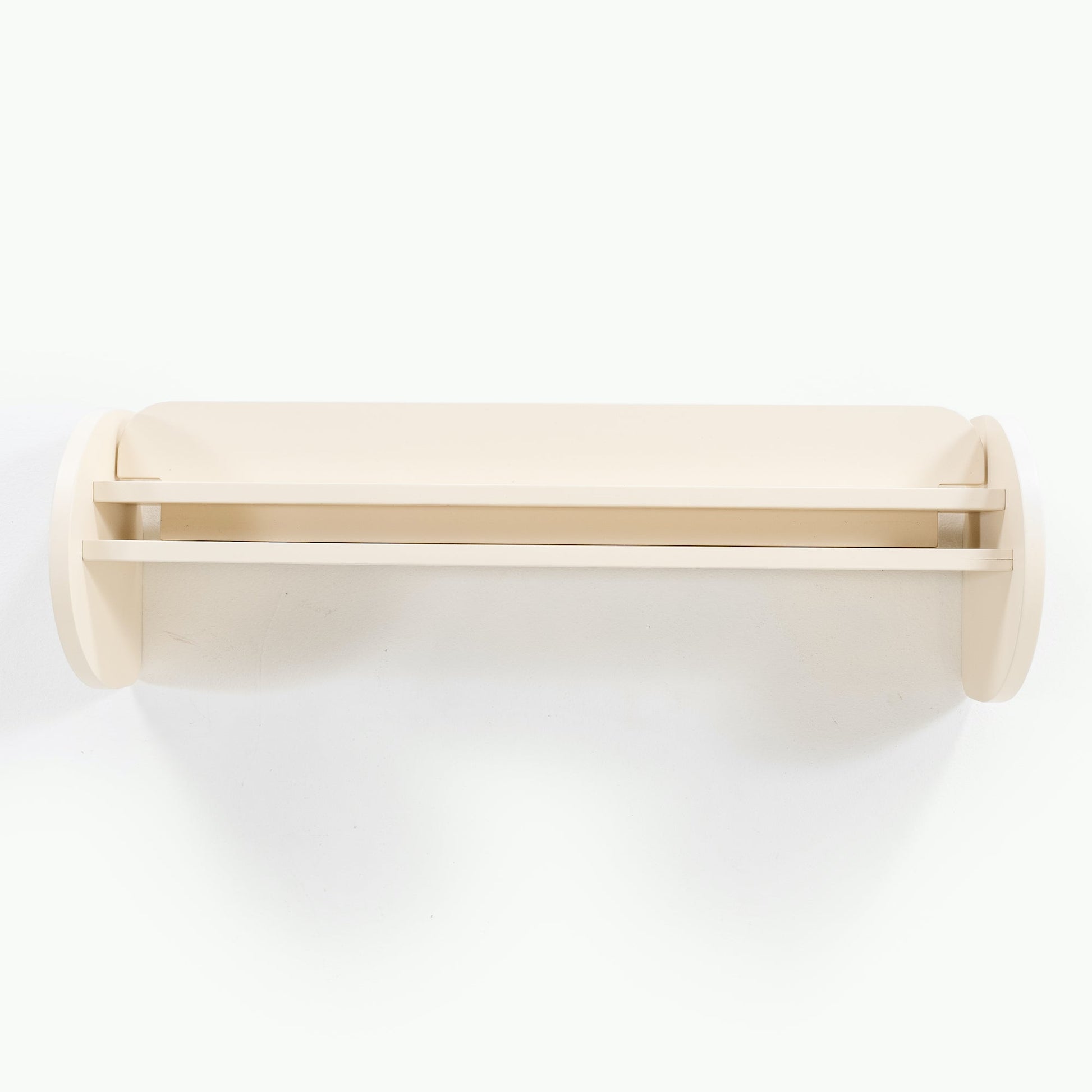 Wooden shelf with a white base on a white background
