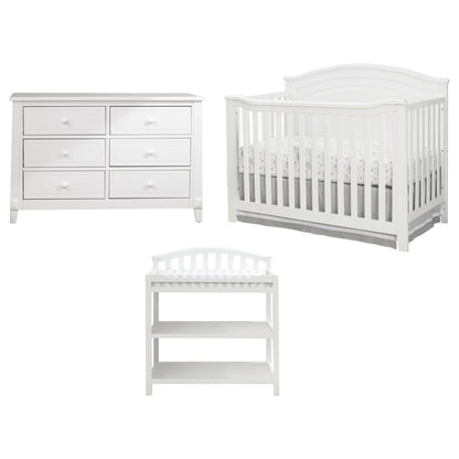 3 Piece Crib, Changing Station and 6 Drawer Dresser Nursery Furniture Set in White