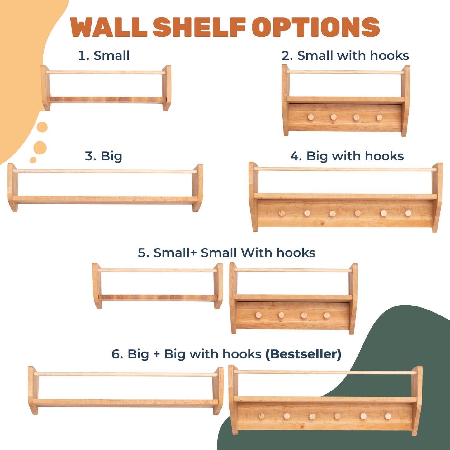 Nursery Wall Shelf with Hooks