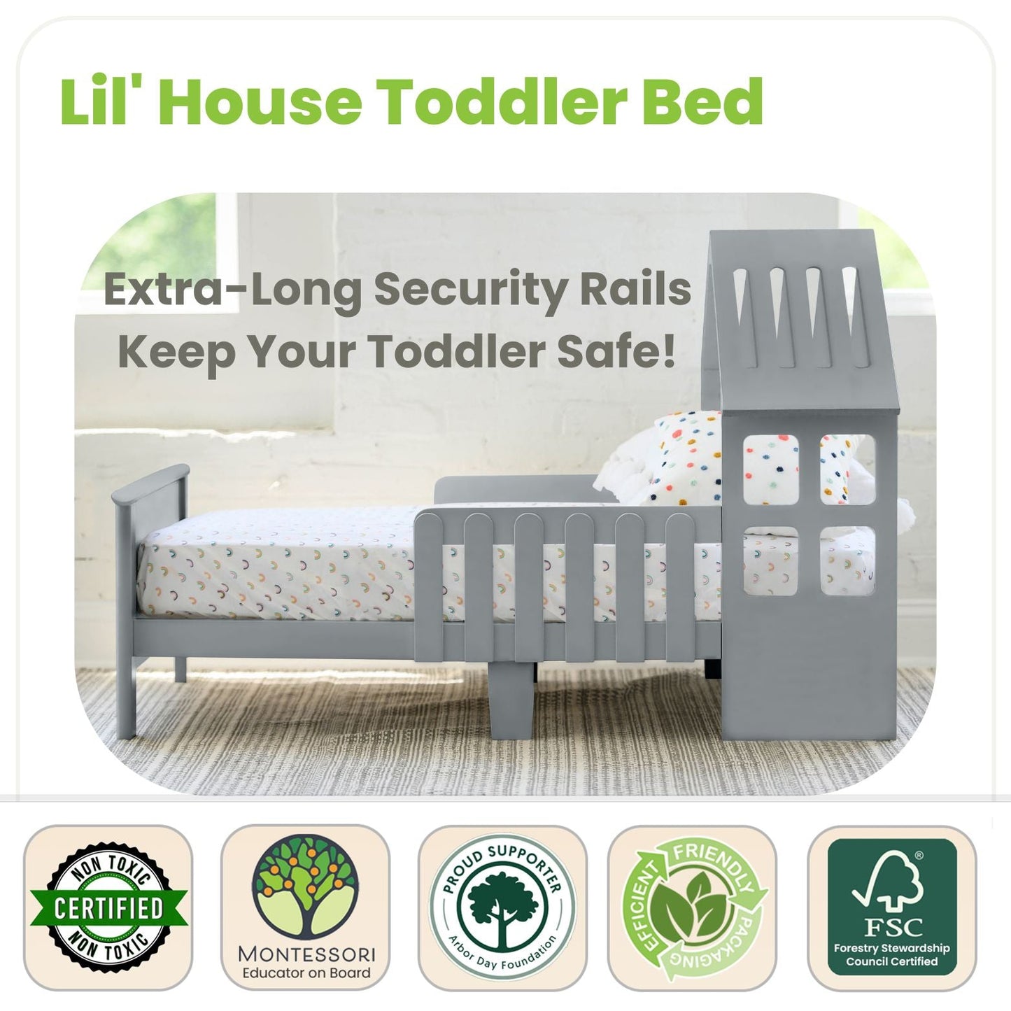 Little Partners Lil House Toddler Bed with Rail Frame