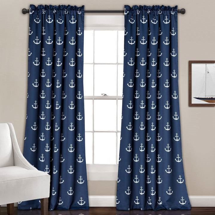 Navy Nautical Anchors Curtain Panel Set – 84" Length (Set of 2)