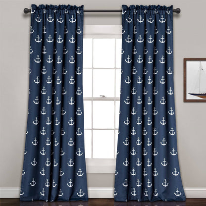 Navy Nautical Anchors Curtain Panel Set – 84" Length (Set of 2)