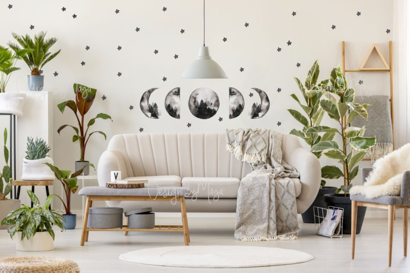"I Love You to the Moon and Back" - Full Moon and Stars - Fabric Nursery Wall Art Decals