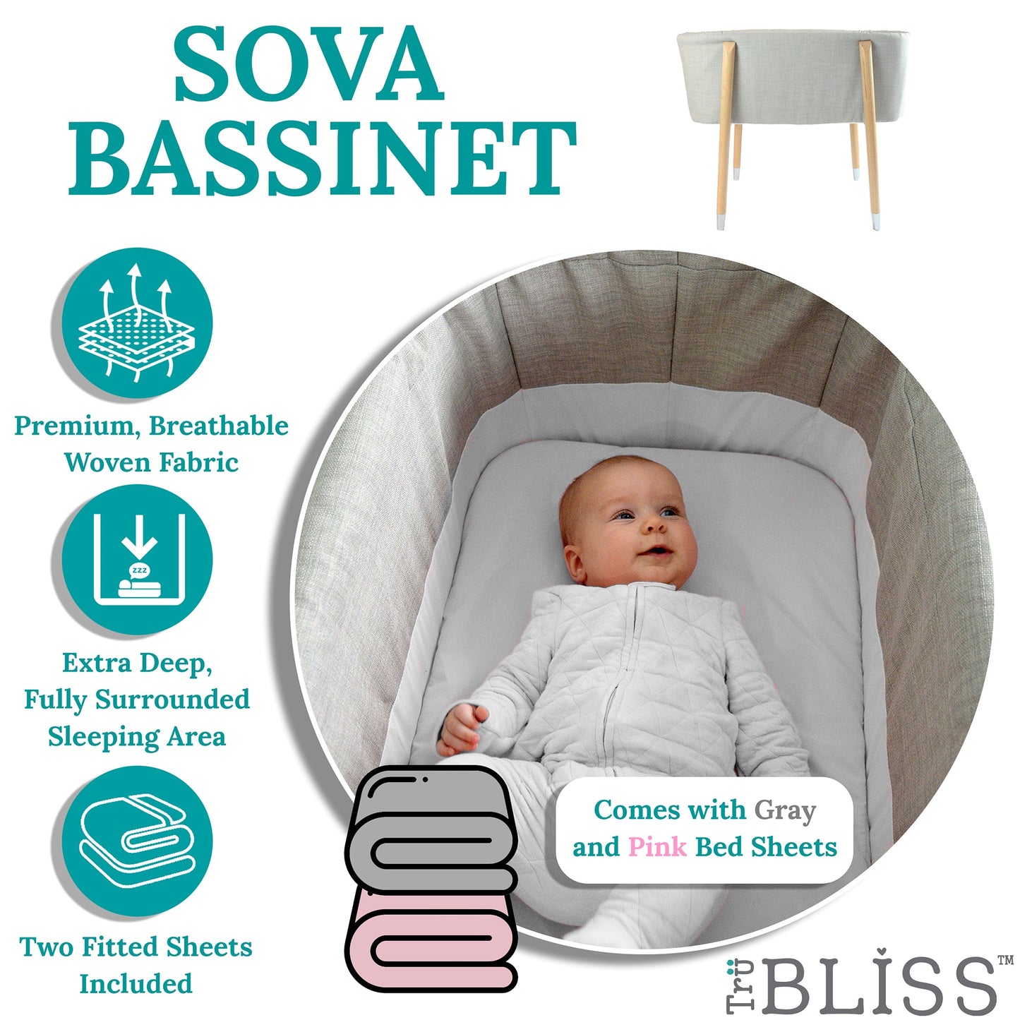 TruBliss Sova Bassinet for Newborns up to 5 Months