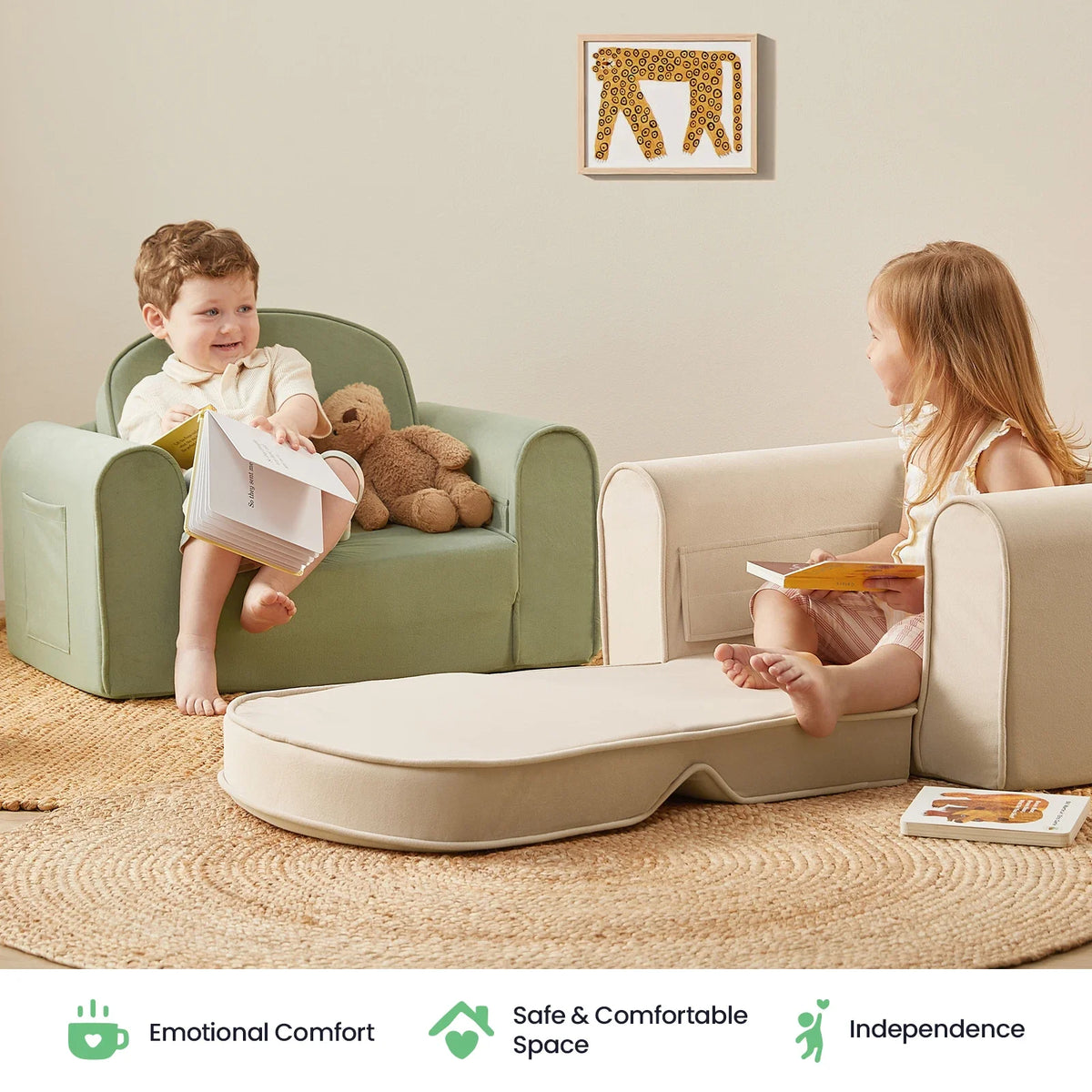 Tiny Land GentleSnug Plush Kids Chair in Sage Green