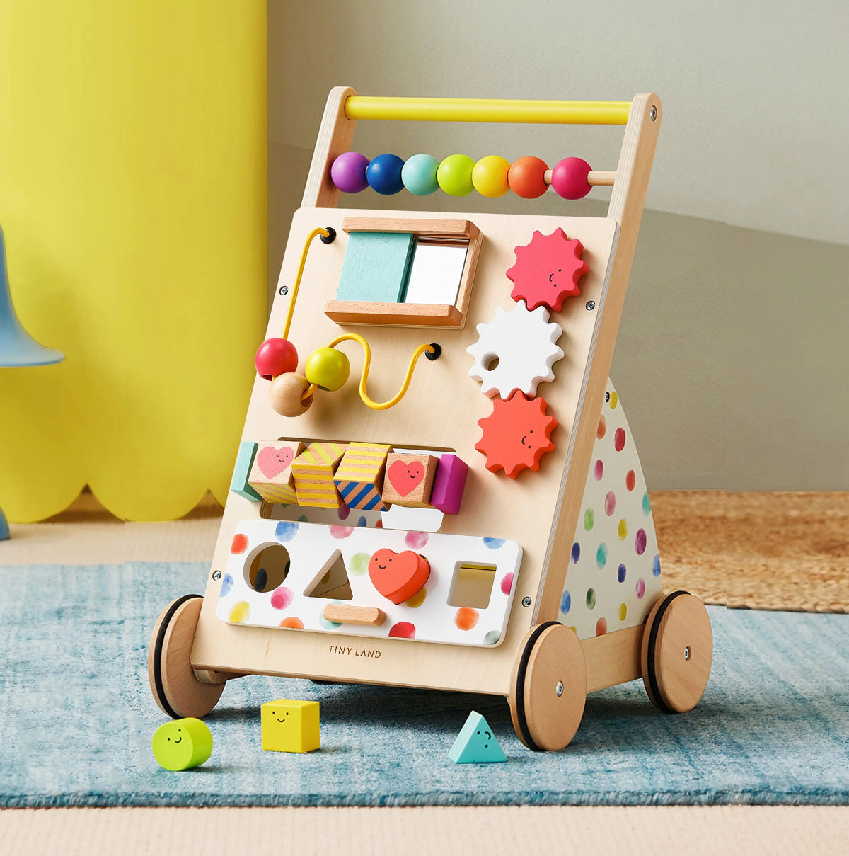 Tiny Land Premium Natural Wooden Baby Activity Walker