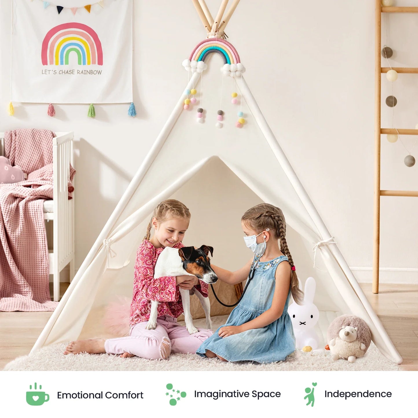 Tiny Land Kids Teepee Tent with Floor Mat Indoor Use