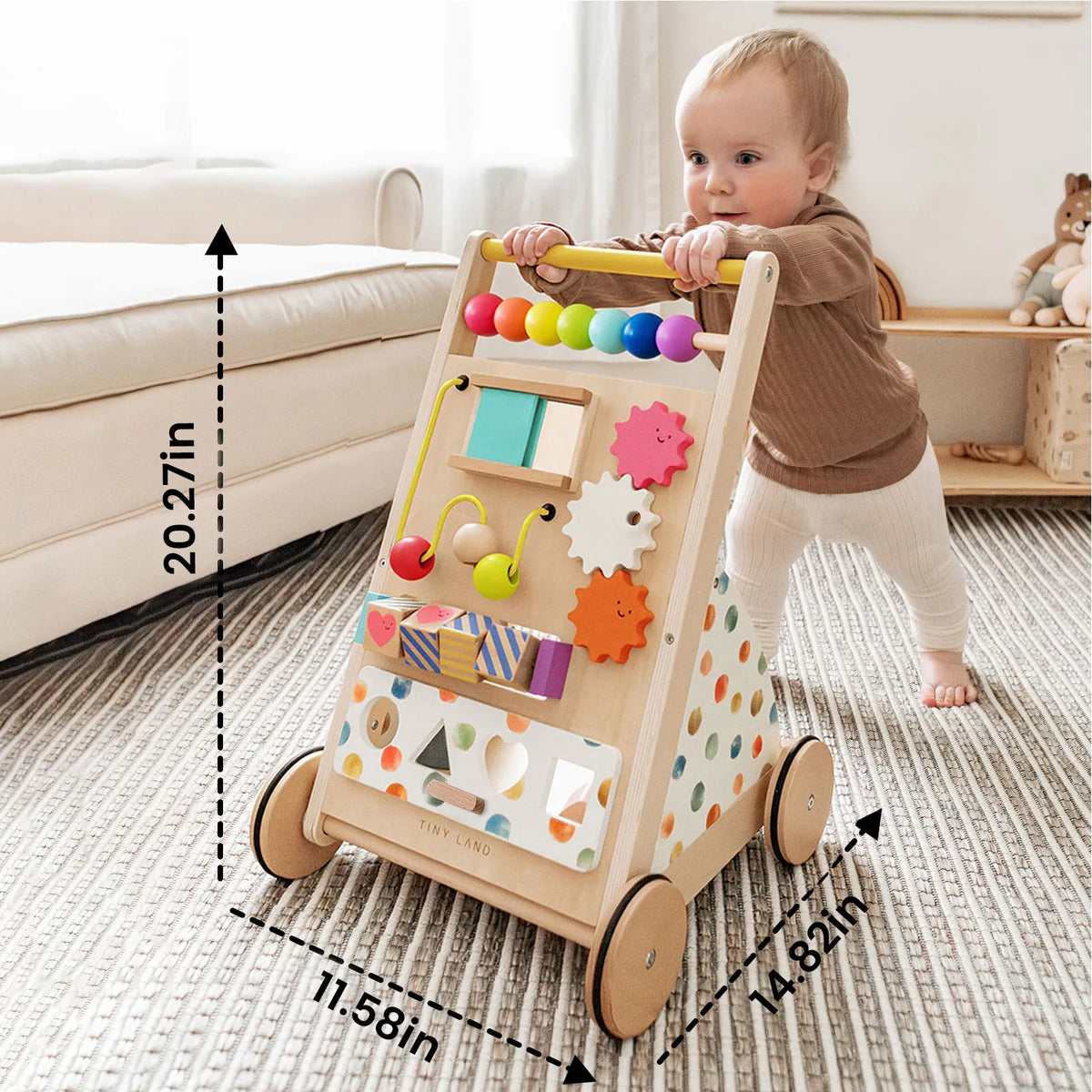 Tiny Land Premium Natural Wooden Baby Activity Walker