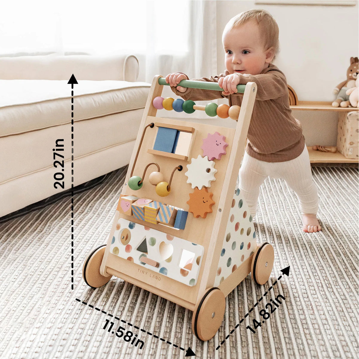 Tiny Land Versatile Natural Wooden Baby Walker