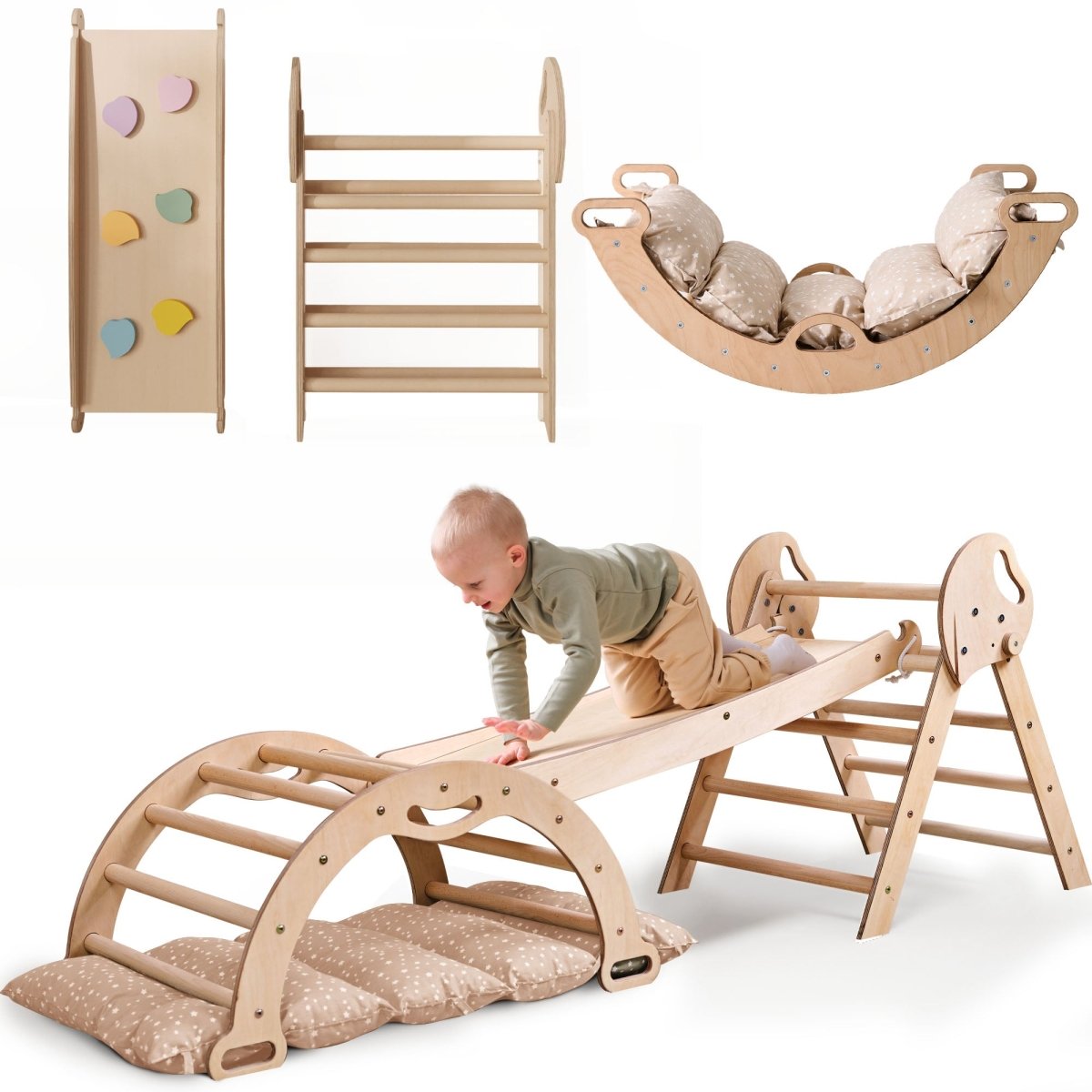 4-in-1 Montessori Climbing Set Pikler Triangle Toddlers