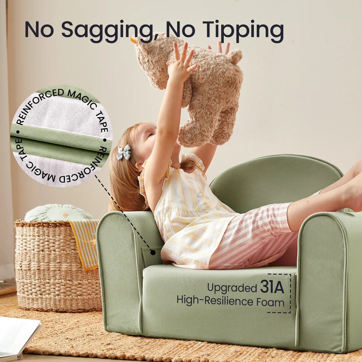 Tiny Land GentleSnug Plush Kids Chair in Sage Green