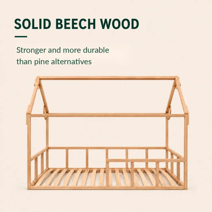Twin Size Montessori House Bed for Kids with Fence